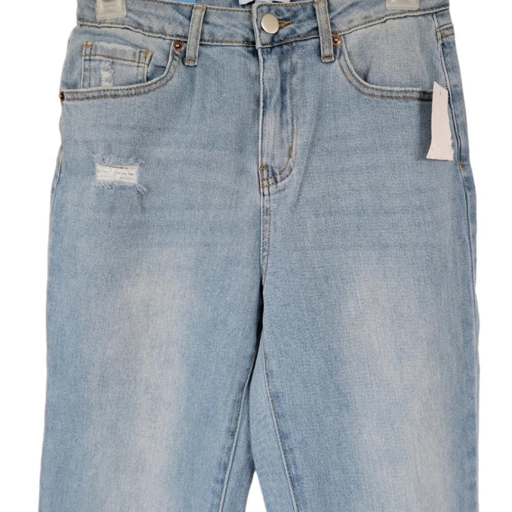 Abound 25 Slim Bootcut Jeans Light Wash Distressed Frayed Hem Stretch Denim